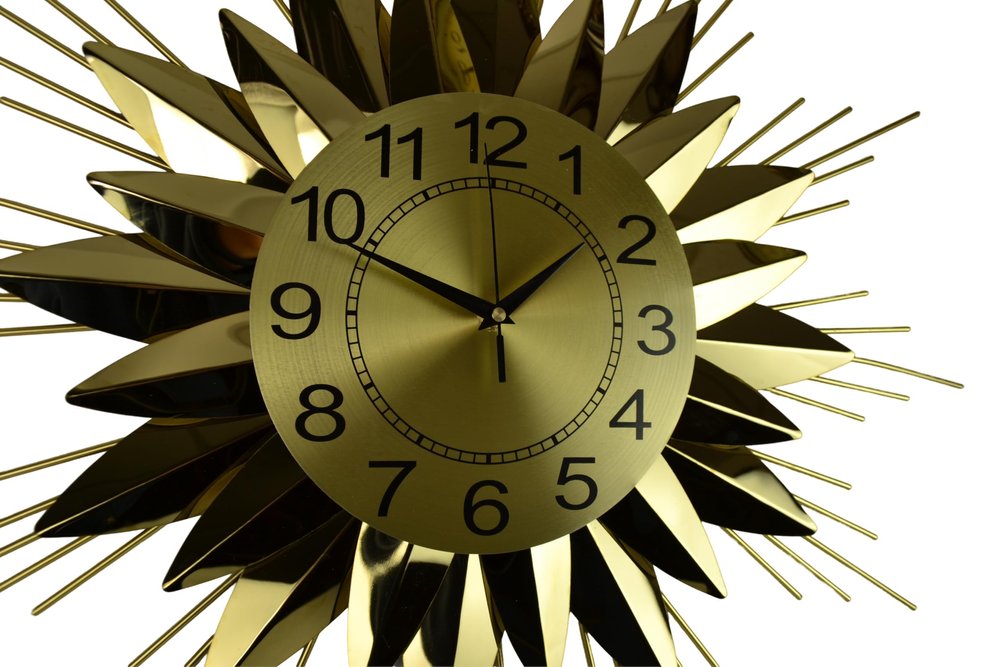 25" Gold And Black Metal Silent Analog Starburst Wall Clock