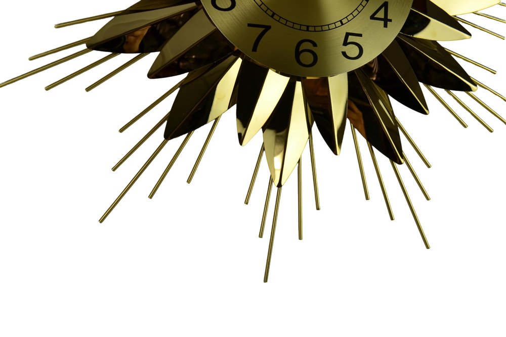 25" Gold And Black Metal Silent Analog Starburst Wall Clock