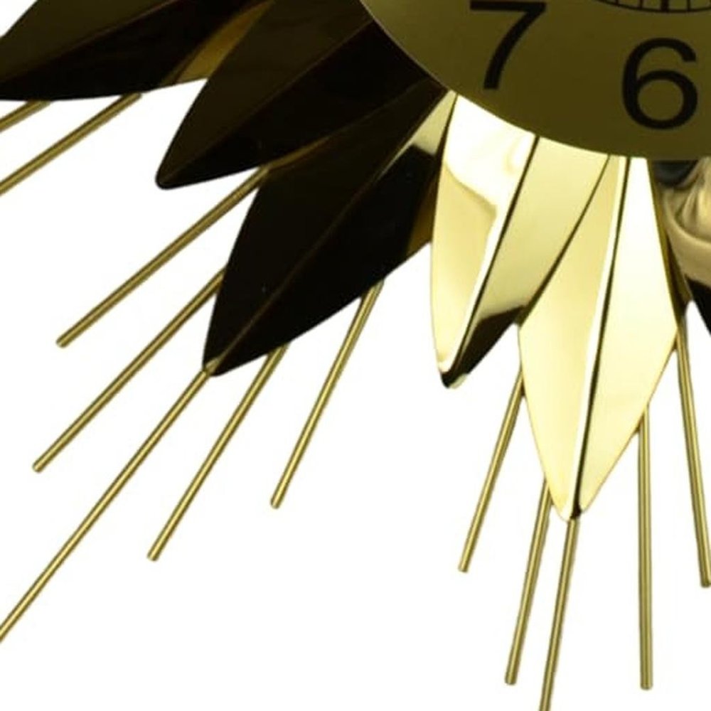 25" Gold And Black Metal Silent Analog Starburst Wall Clock