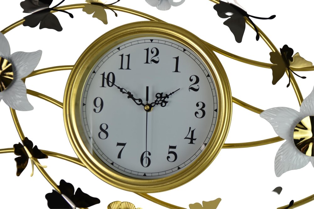 39" Gold And White Metal Silent Analog Butterfly Novelty Wall Clock