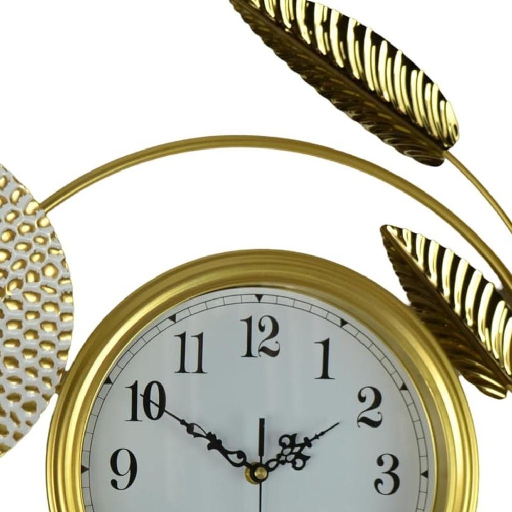 37" Gold Silver And White Metal Silent Analog Floral Novelty Wall Clock