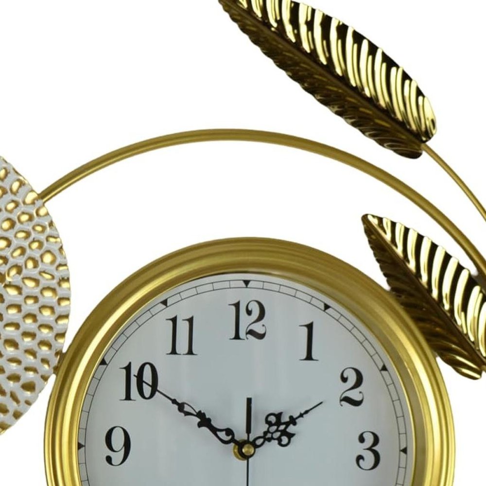 37" Gold Silver And White Metal Silent Analog Floral Novelty Wall Clock
