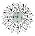 Silver and black metal wall clock with mirrored glass accents and a white analog face on a white background.