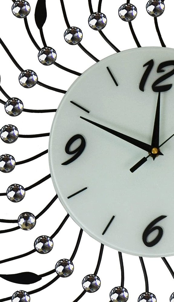 28" Silver Black And White Metal And Mirrored Glass Silent Analog Round Wall Clock