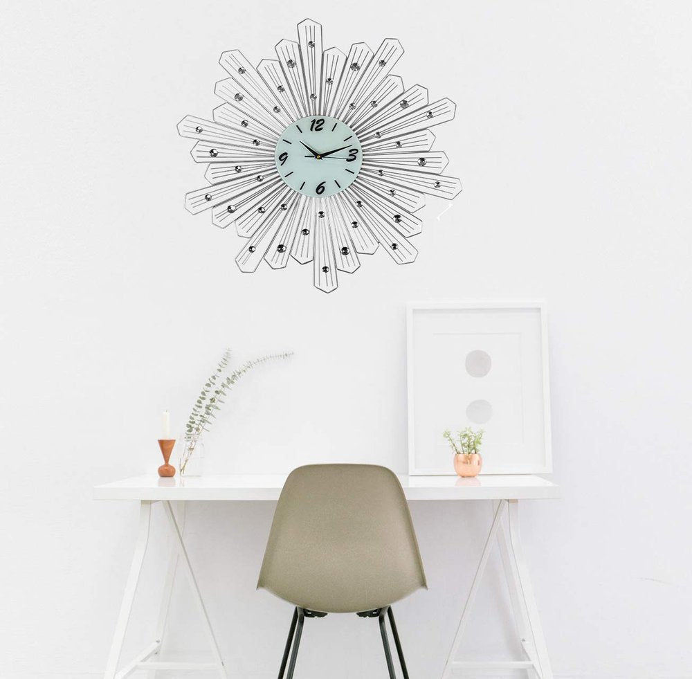 27" Silver And White Metal Silent Analog Novelty Wall Clock