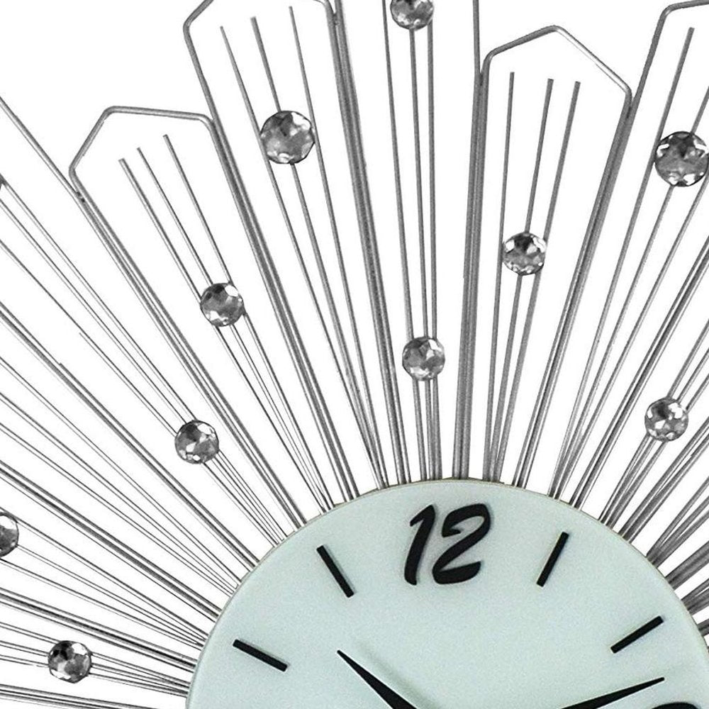 27" Silver And White Metal Silent Analog Novelty Wall Clock