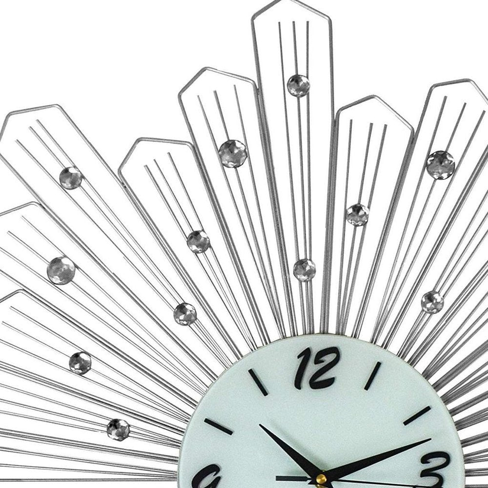 27" Silver And White Metal Silent Analog Novelty Wall Clock