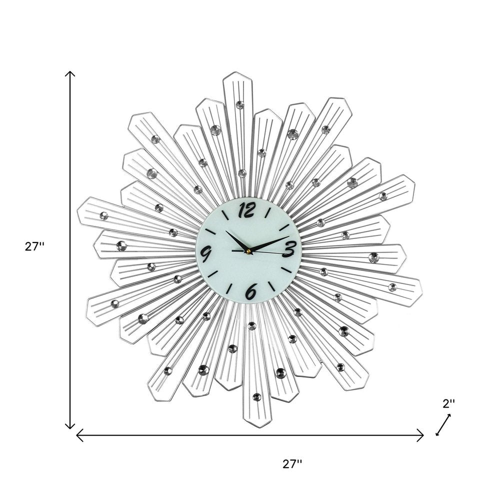 27" Silver And White Metal Silent Analog Novelty Wall Clock