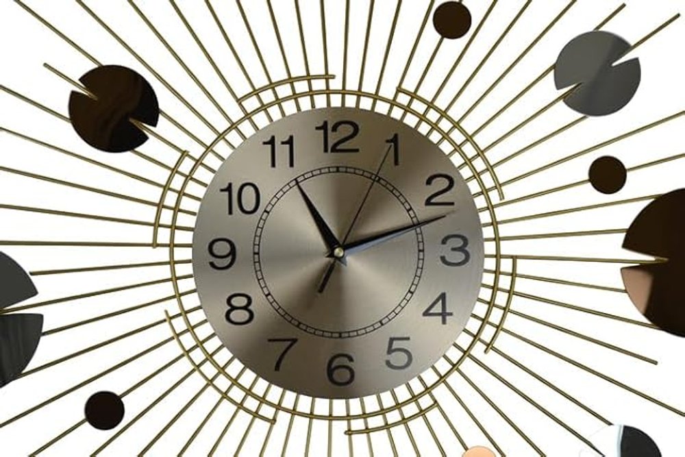 27" Gold Copper And Silver Metal Silent Analog Sunburst Wall Clock
