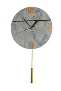 10" White And Gold Marble Silent Pendulum Marble Round Wall Clock
