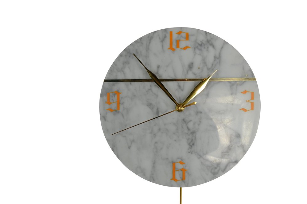 10" White And Gold Marble Silent Pendulum Marble Round Wall Clock