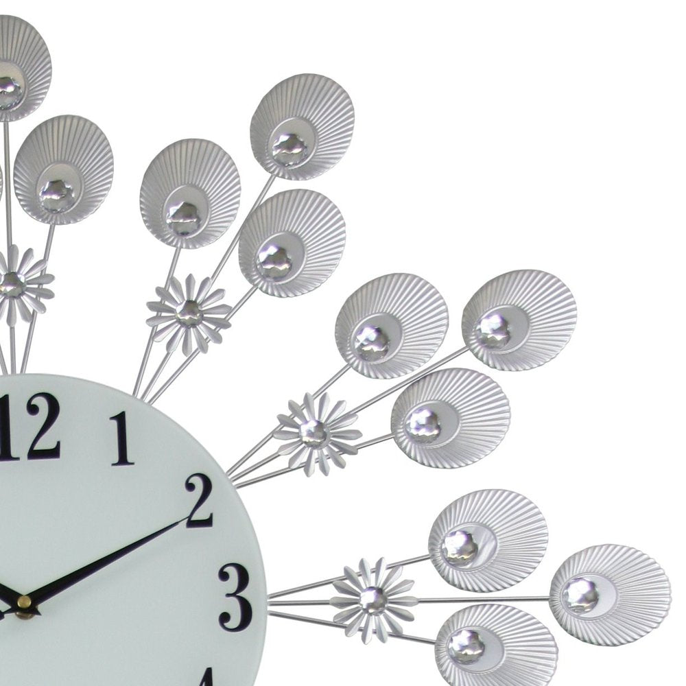 27" Silver And White Metal Silent Pendulum Starburst Wall Clock