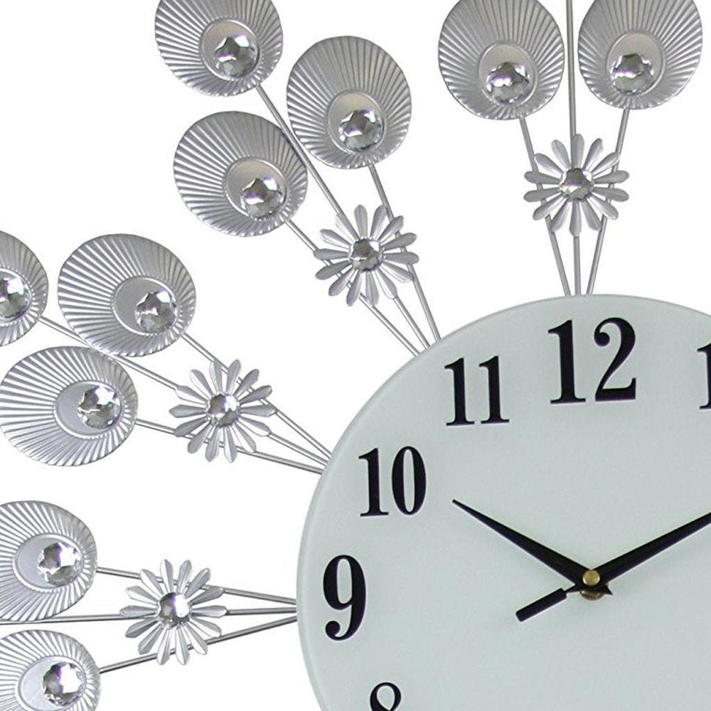 27" Silver And White Metal Silent Pendulum Starburst Wall Clock