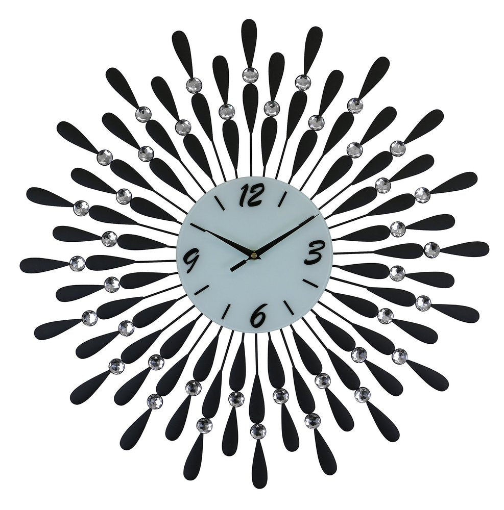 24" Black White And Silver Metal Silent Analog Starburst Wall Clock
