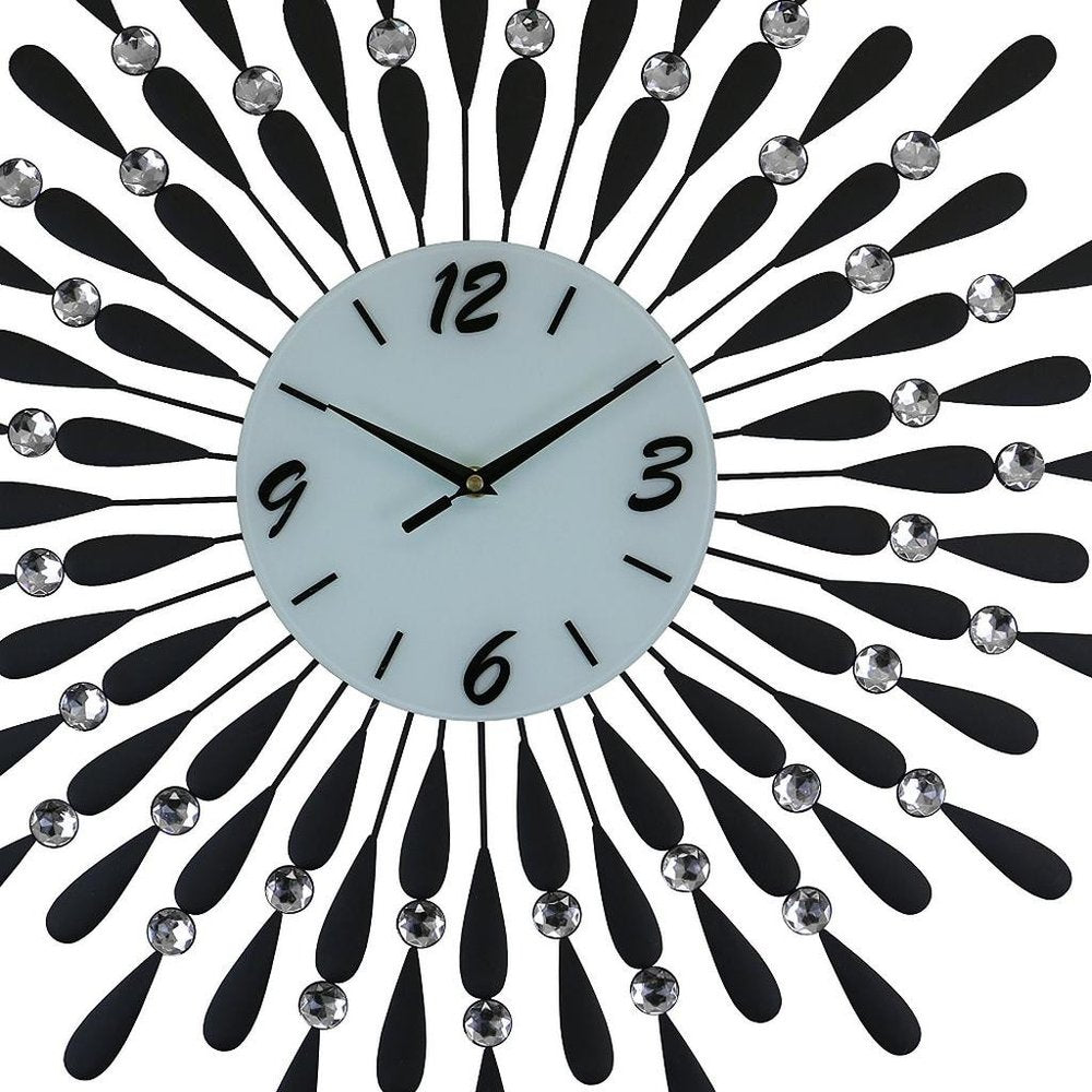 24" Black White And Silver Metal Silent Analog Starburst Wall Clock
