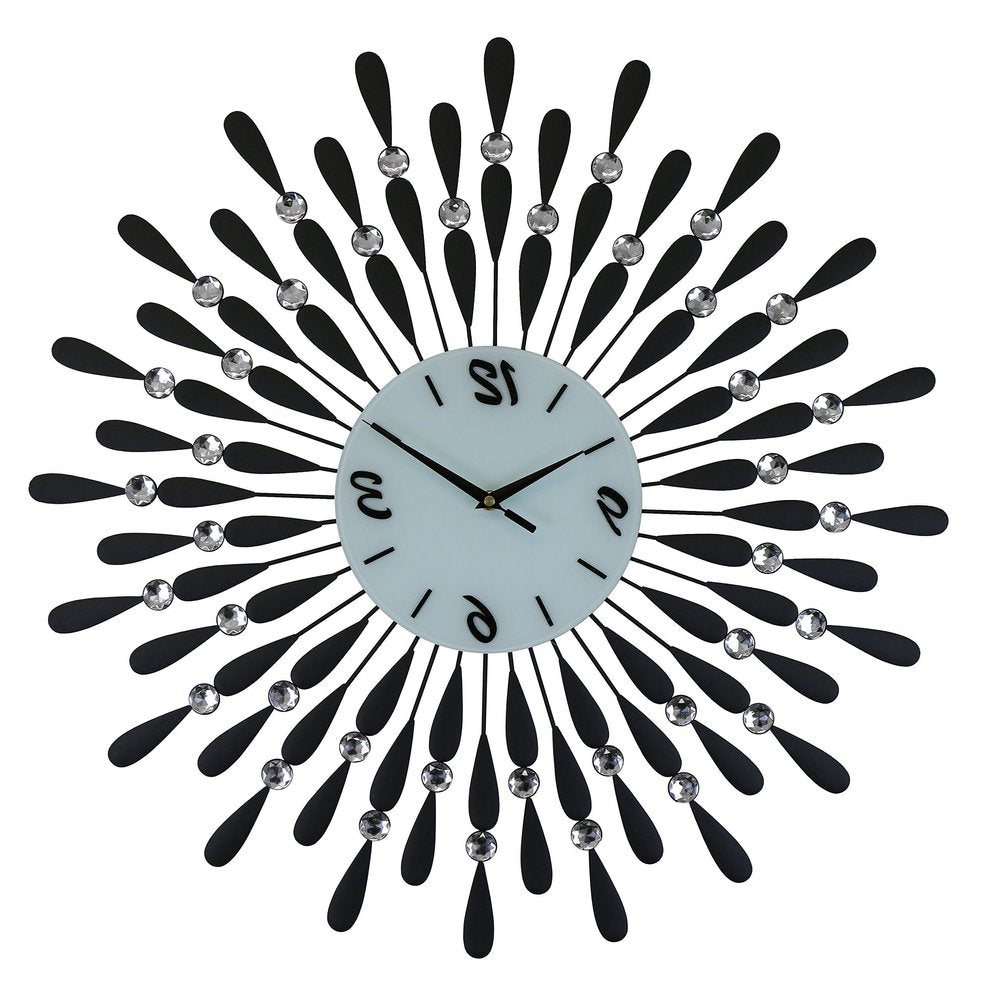 24" Black White And Silver Metal Silent Analog Starburst Wall Clock