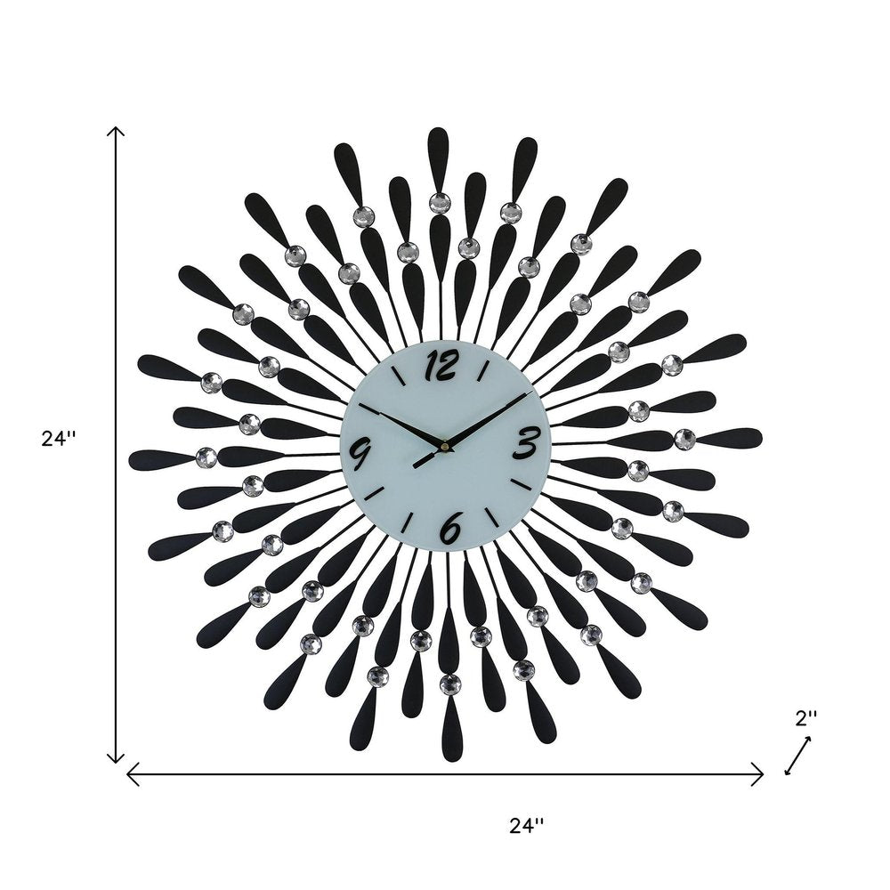 24" Black White And Silver Metal Silent Analog Starburst Wall Clock