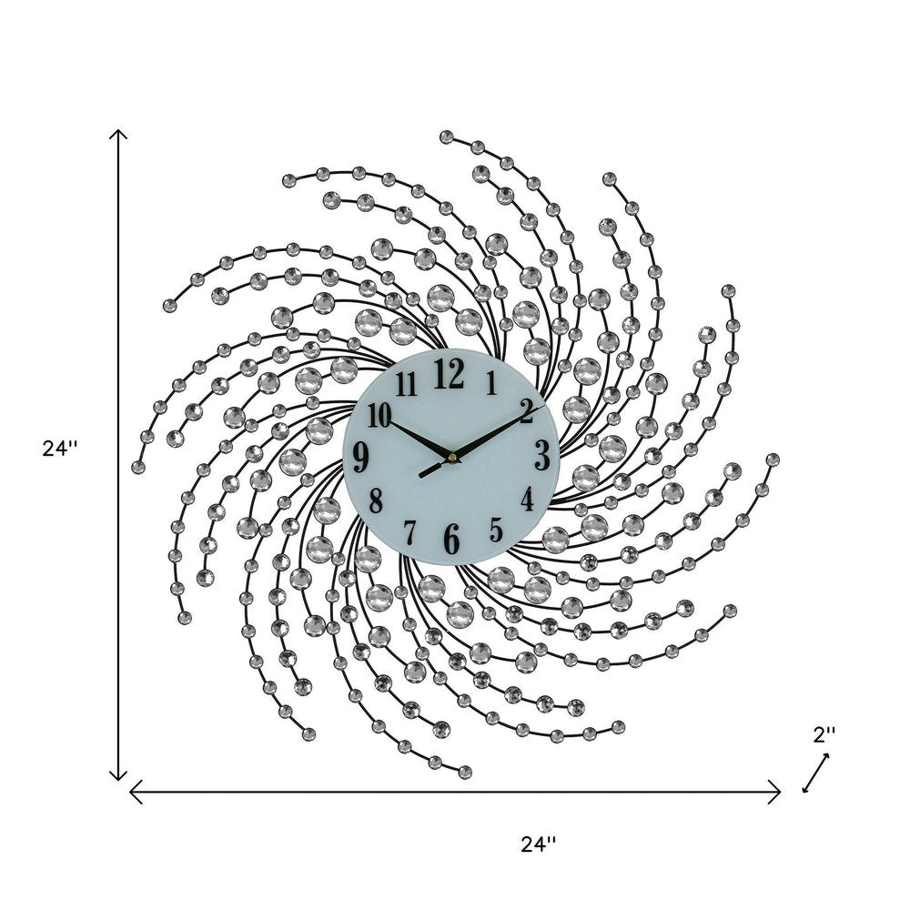 24" Silver And White Metal Silent Analog Novelty Wall Clock