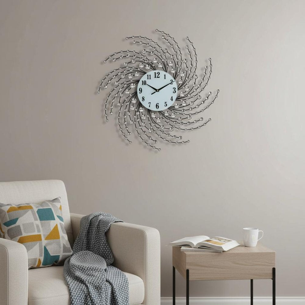 24" Silver And White Metal Silent Analog Novelty Wall Clock