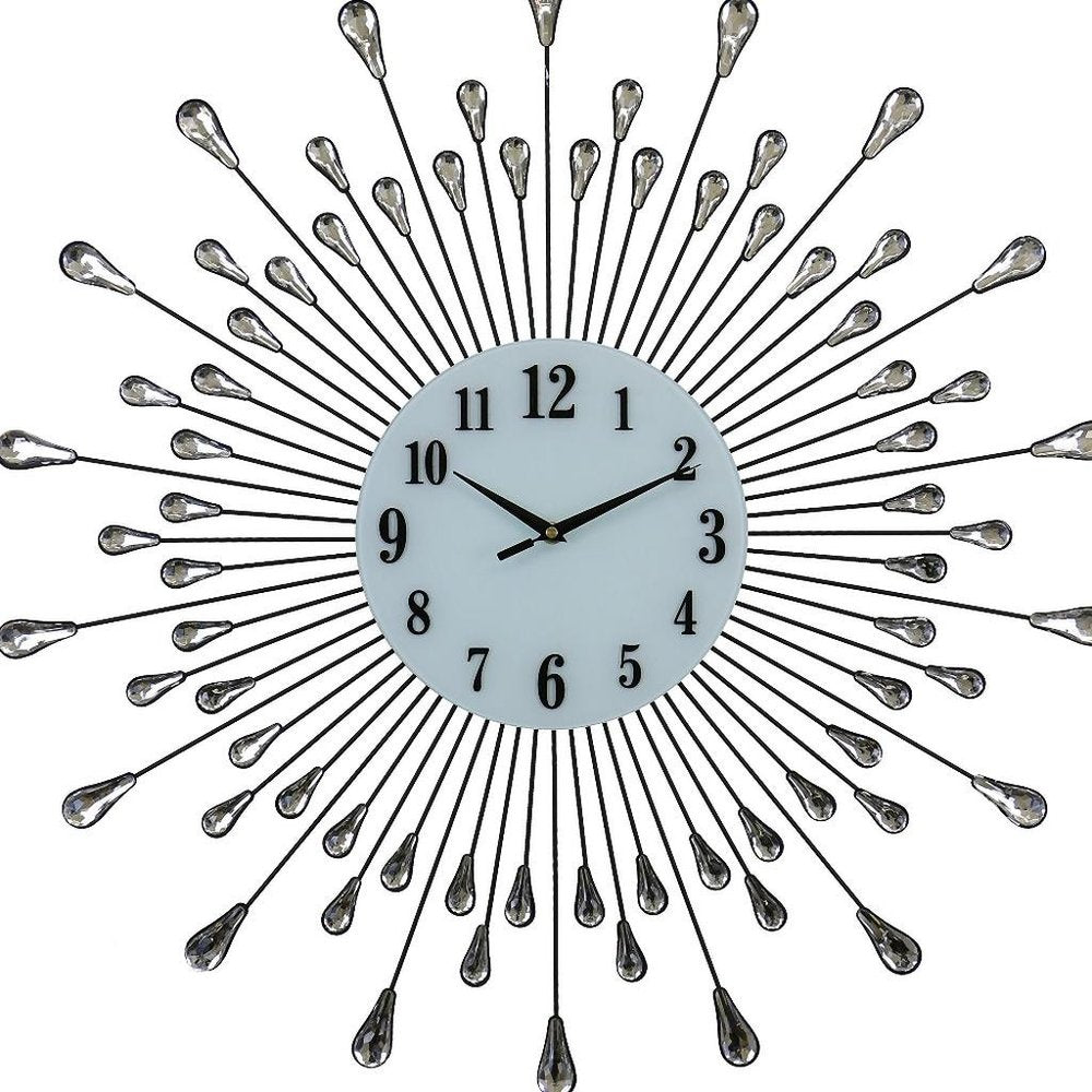 27" Silver And White Metal Silent Analog Round Wall Clock