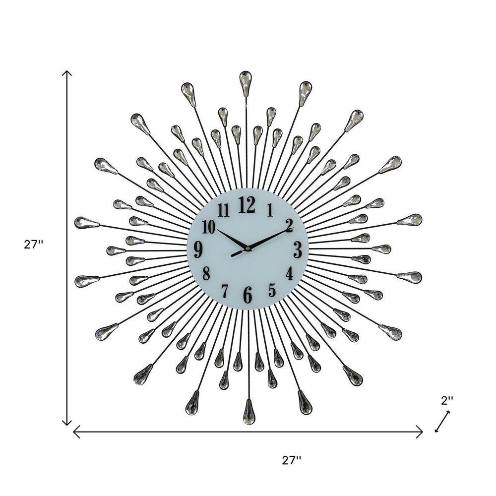 27" Silver And White Metal Silent Analog Round Wall Clock