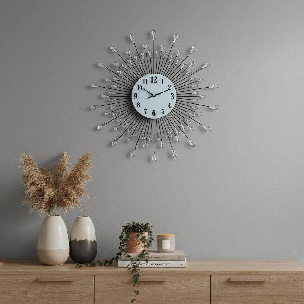 27" Silver And White Metal Silent Analog Round Wall Clock