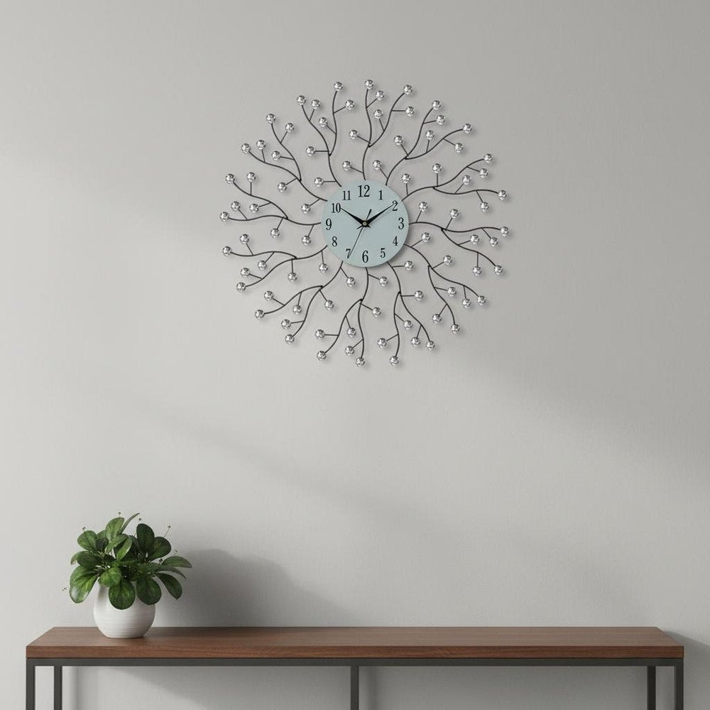20" Black White And Clear Metal Silent Analog Round Wall Clock