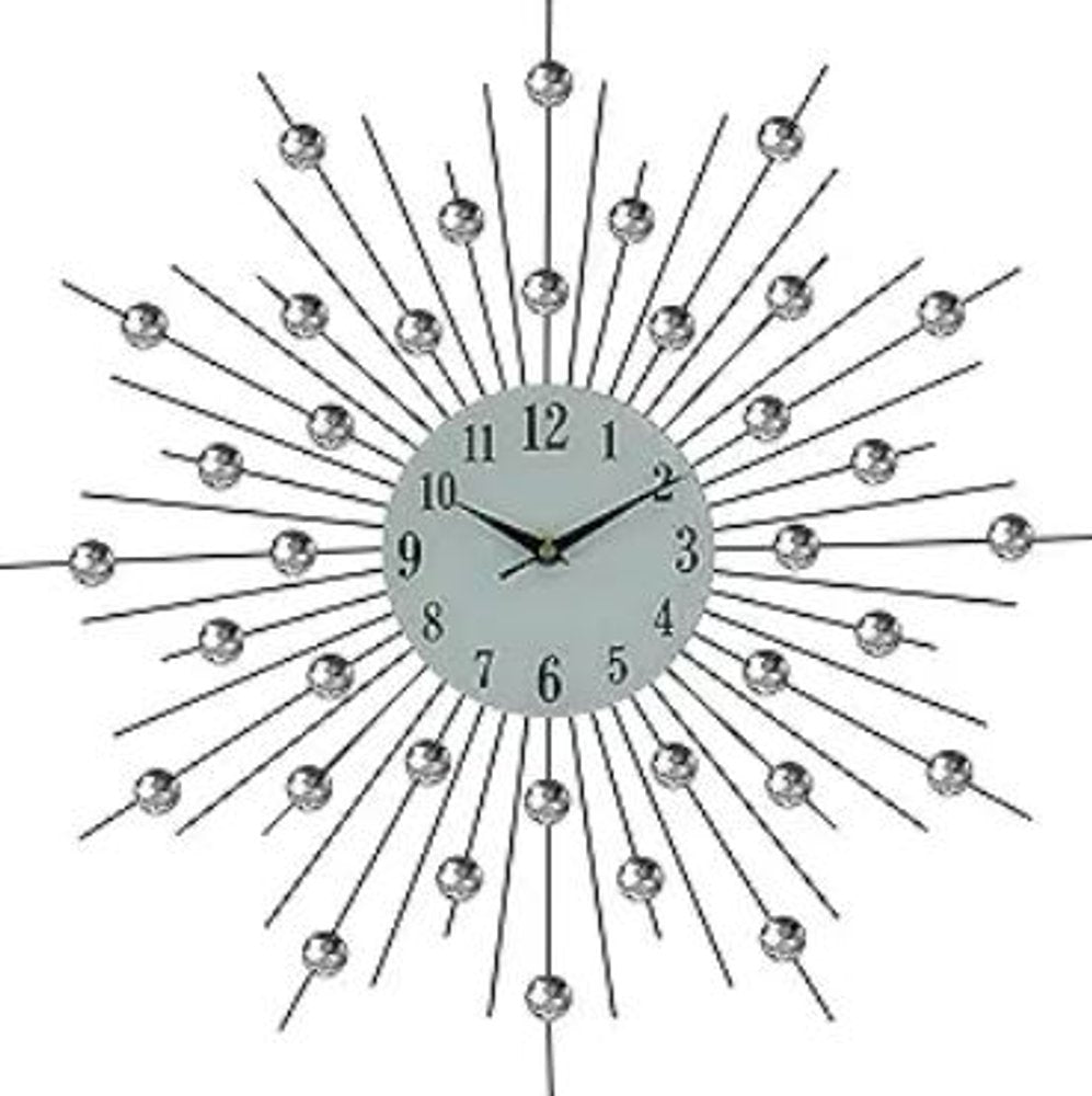 20" Black White And Clear Metal Silent Analog Sunburst Wall Clock
