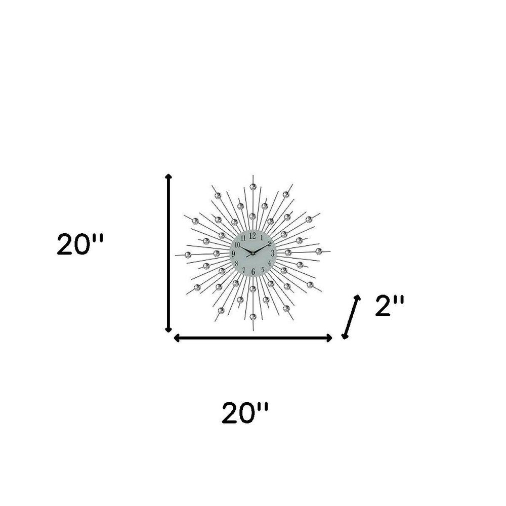 20" Black White And Clear Metal Silent Analog Sunburst Wall Clock