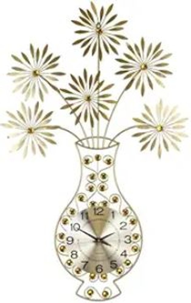 24" Gold Orange And Black Metal Silent Analog Novelty Wall Clock