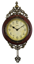 15" Brown And Gold Resin Silent Pendulum Ornate Oval Wall Clock