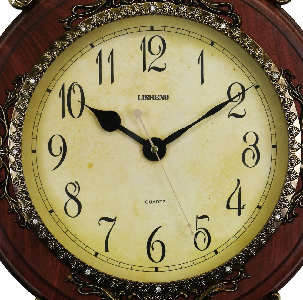 15" Brown And Gold Resin Silent Pendulum Ornate Oval Wall Clock