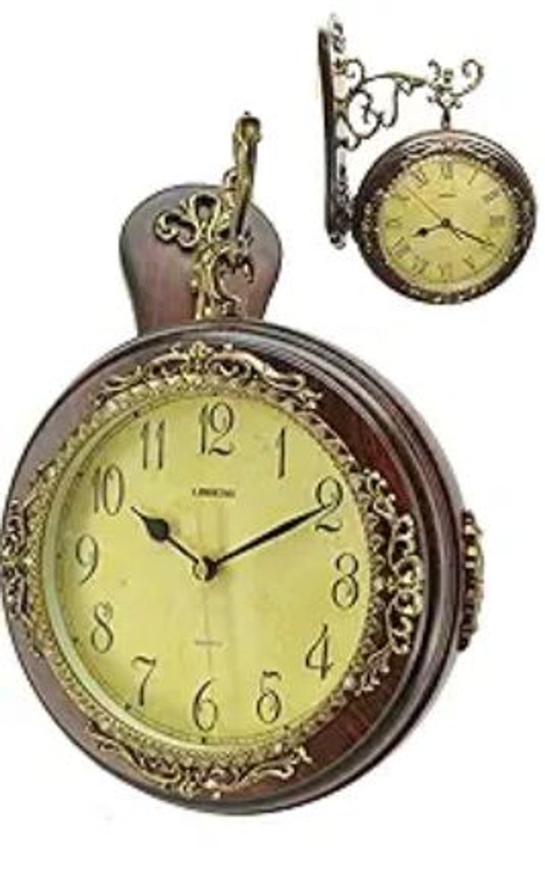 13" Brown Gold And Yellow Resin Silent Analog Ornate Round Wall Clock