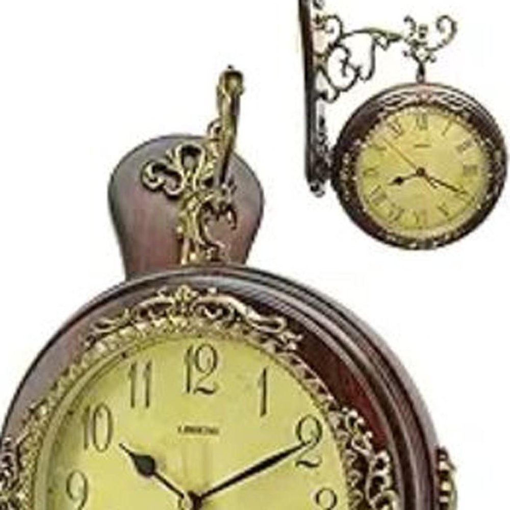 13" Brown Gold And Yellow Resin Silent Analog Ornate Round Wall Clock