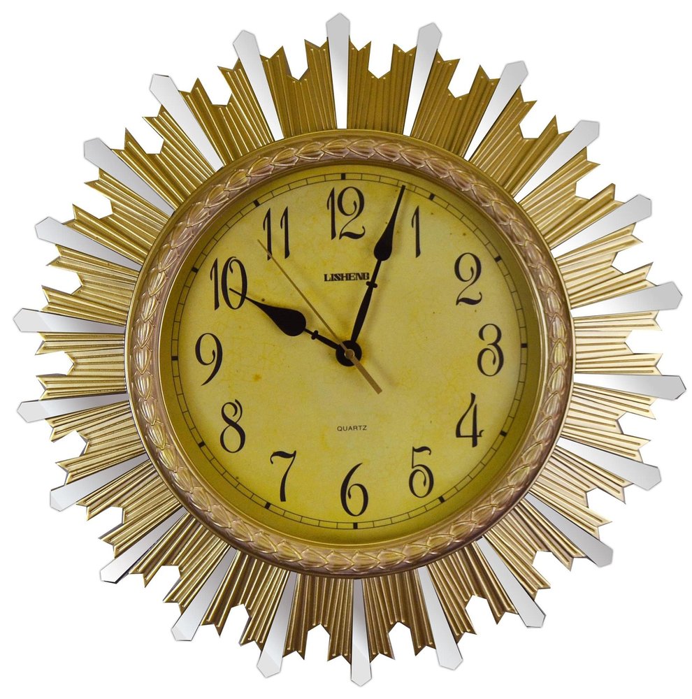 18" Gold And Silver Resin Silent Analog Sunburst Wall Clock