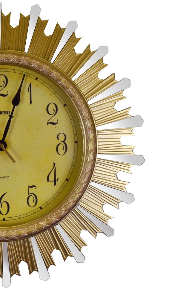 18" Gold And Silver Resin Silent Analog Sunburst Wall Clock
