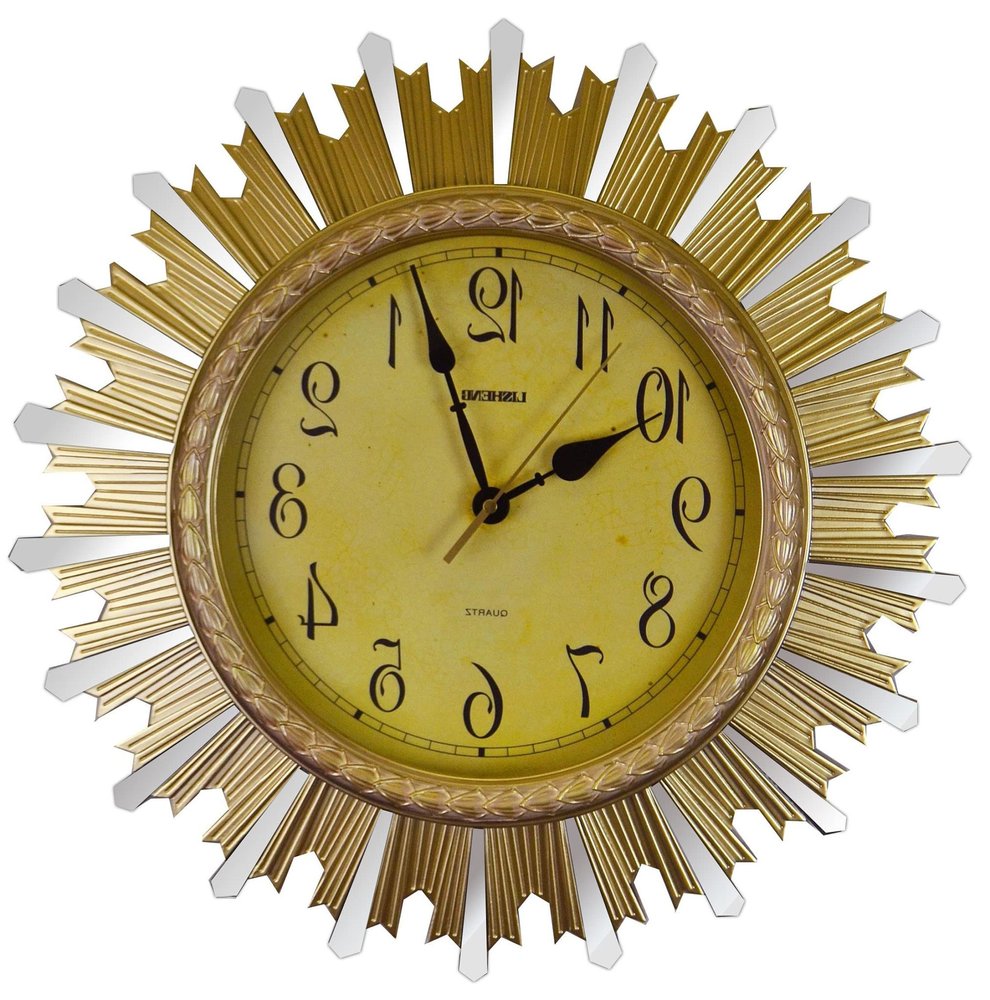 18" Gold And Silver Resin Silent Analog Sunburst Wall Clock