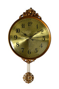 13" Gold And Black Resin Silent Pendulum Ornate Round Wall Clock