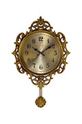 17" Gold And Black Resin Silent Pendulum Ornate Round Wall Clock