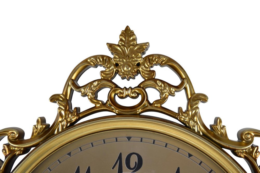 17" Gold And Black Resin Silent Pendulum Ornate Round Wall Clock