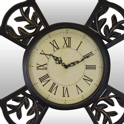 16" Black And Silver Heavy Duty Plastic Silent Analog Ornate Hexagon Wall Clock