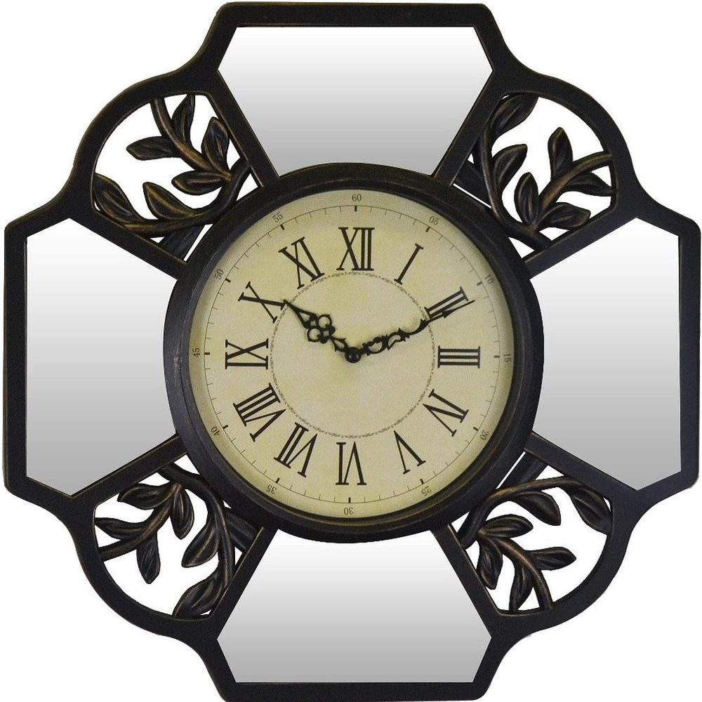 16" Black And Silver Heavy Duty Plastic Silent Analog Ornate Hexagon Wall Clock