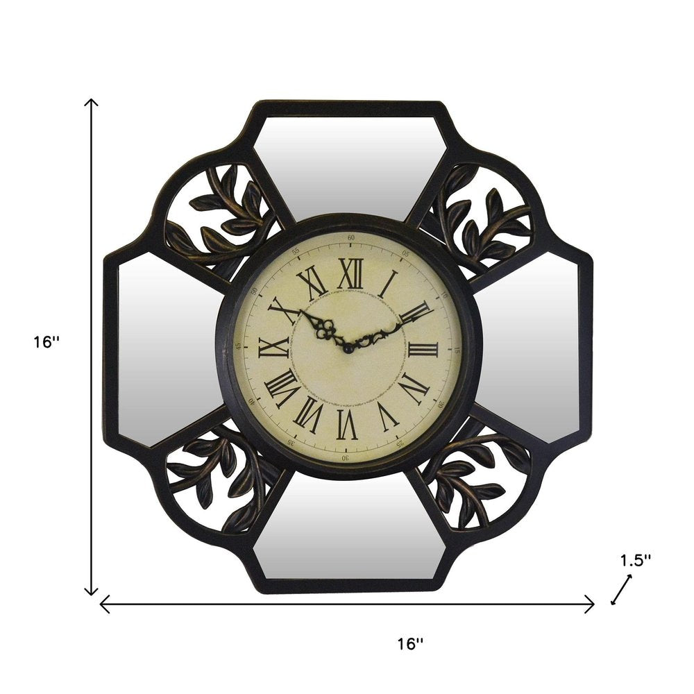 16" Black And Silver Heavy Duty Plastic Silent Analog Ornate Hexagon Wall Clock