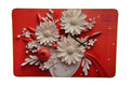 24" White Red And Black Solid Wood and Acrylic Silent Analog Floral Wall Clock