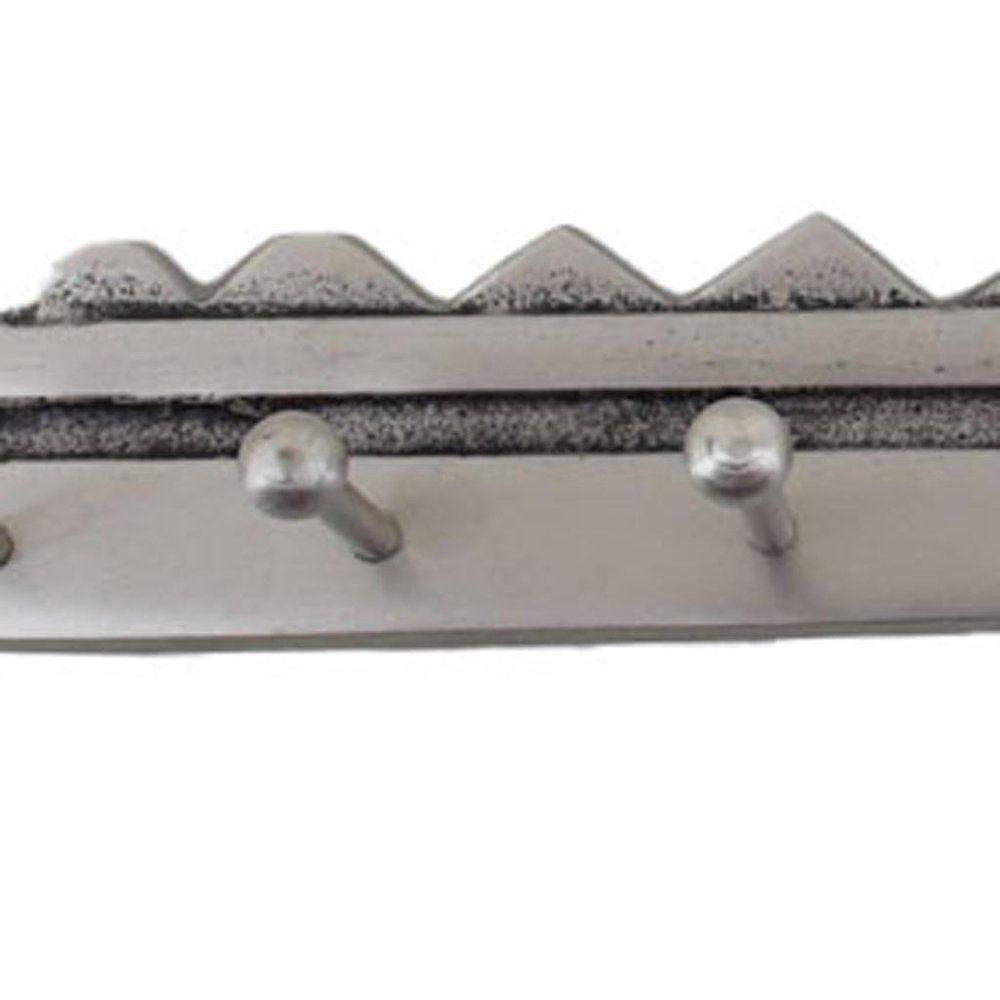 16" Silver Five Hook Wall Mount Key Shaped Coat Rack. Coat hanger isolated on a plain white background, showing its silver color.