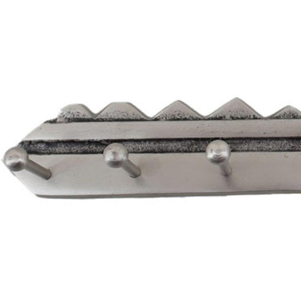 16" Silver Five Hook Wall Mount Key Shaped Coat Rack. Coat hanger isolated on a plain white background, in a silver finish.