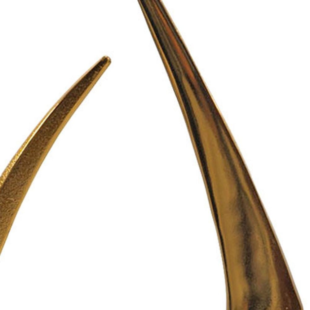 17" Gold And White Aluminum And Marble Abstract Tabletop Sculpture. Sculpture isolated on a plain white background, in a gold metal finish.