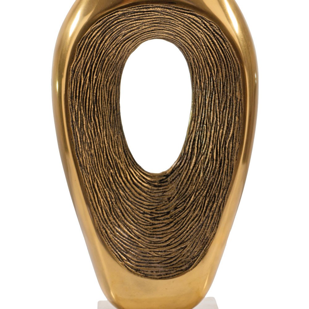 16" Gold And White Aluminum And Marble Abstract Tabletop Sculpture. Sculpture isolated on a plain white background, showing a gold metal surface.