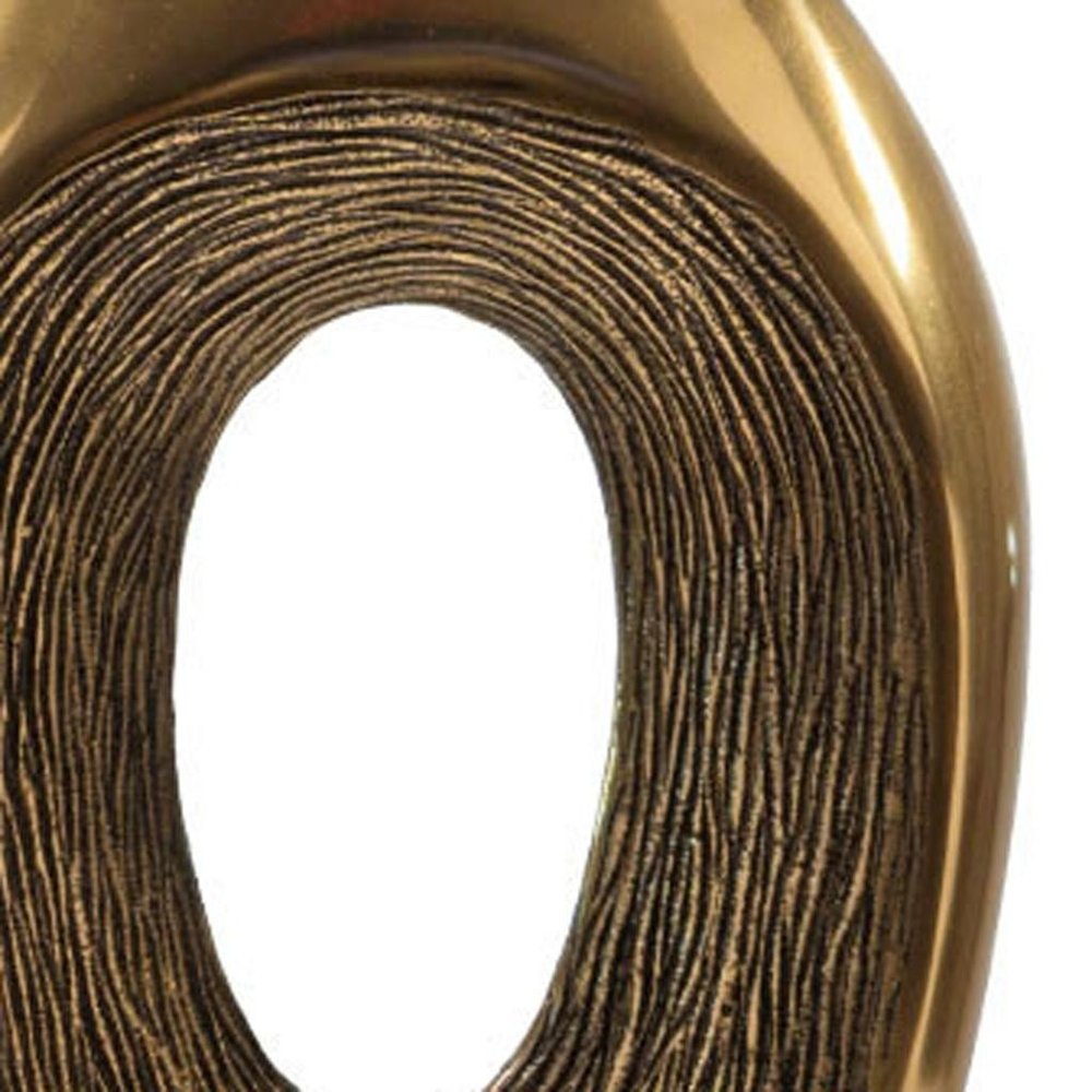 16" Gold And White Aluminum And Marble Abstract Tabletop Sculpture. Sculpture in gold metal.