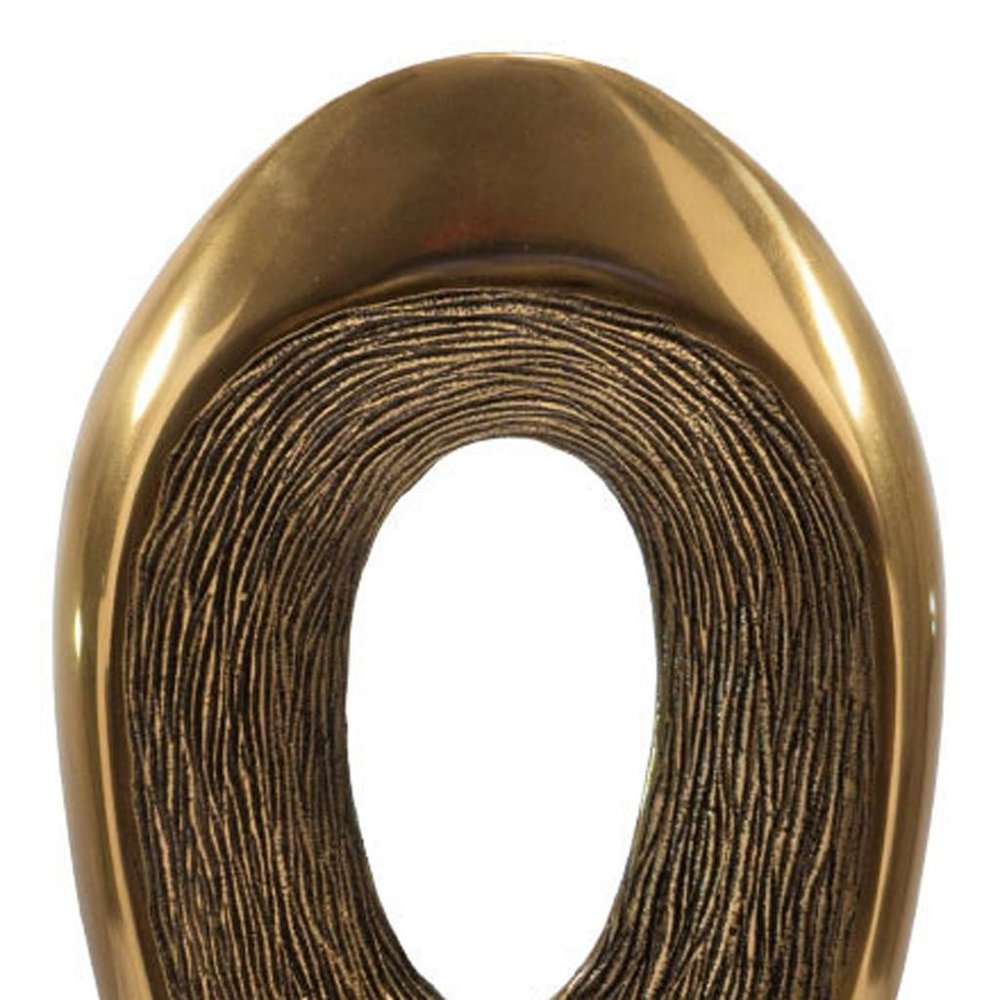 16" Gold And White Aluminum And Marble Abstract Tabletop Sculpture. Sculpture isolated on a plain white background, in a gold metal finish.